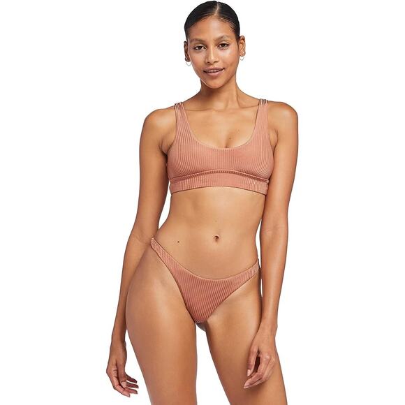 Vitamin A Sienna Ribbed Tank Bikini Top in Pink Sands Shimmer Size Small - Picture 2 of 8
